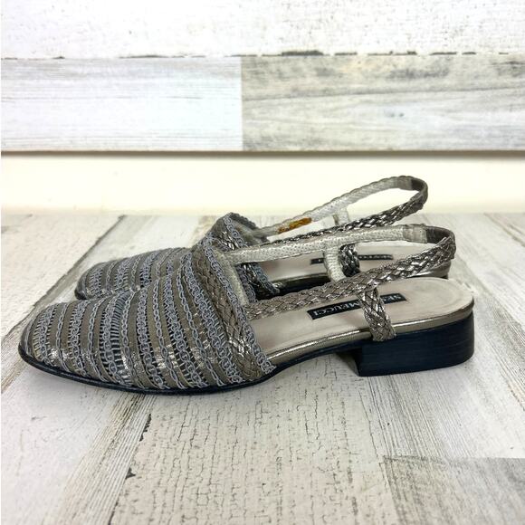 Sesto Meucci Woven womens 7 Narrow Square Toe Leather shoe Silver Italy VINTAGE - Picture 5 of 7